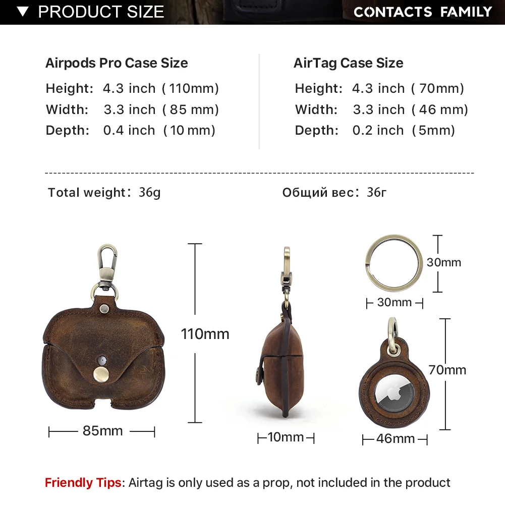 Case de Couro para Airpods Carregamento sem Fio Bluetooth com Chaveiro Pro e Airtag Retro Capa Airpod Caixa Acessórios 3 - Image 3