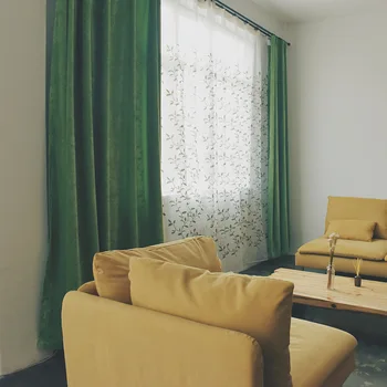 

Neo-Classical Style Solid Color Green Color Cashmere Living Room Bedroom Balcony Bay Window Curtains for Bedroom Living Room