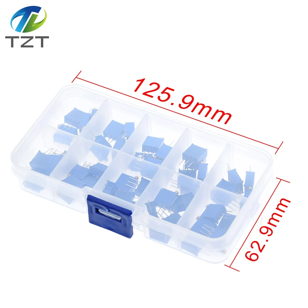 50PCS 3296W Multiturn Trimmer Potentiometer Kit High Precision 3296 Variable Resistor 500R 1K 2K 5K 10K 20K 50K 100K 200K 1M
