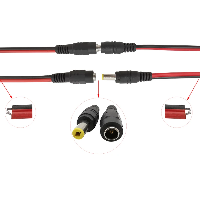 10 пар постоянного тока питания Пигтейл кабель 12 В 5A Мужской и Женский Разъем+ 10 пар 2,1 мм x 5,5 мм DC мощность штекер Jack разъем адаптера
