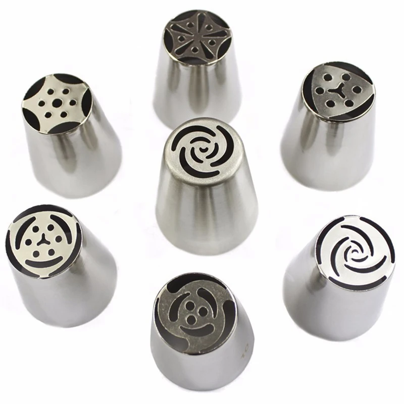 7Pcs Stainless Steel Russian Tulip Icing Piping Nozzles Cake Decoration Cream Tips DIY Cake Tool Bakeware Set Rose Flowers
