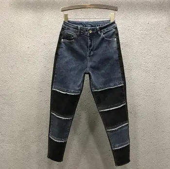 

European style 2020 spring new personality hit color AB surface high waist loose straight Harlan jeans women tide r79