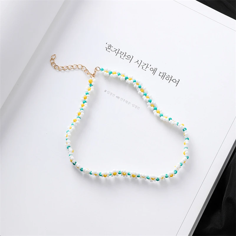 Green ROMAD Boho White Beaded Necklace Women Glass Necklace Beads Choker Bohemian Jewelry Gifts collares Collier Femme R50 - Окраска металла: Green