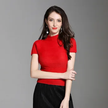 

[LANMREM] 2020 Spring New Products Solid Color Half-high Collar Pleated Thin Section Bottoming Shirt PA249