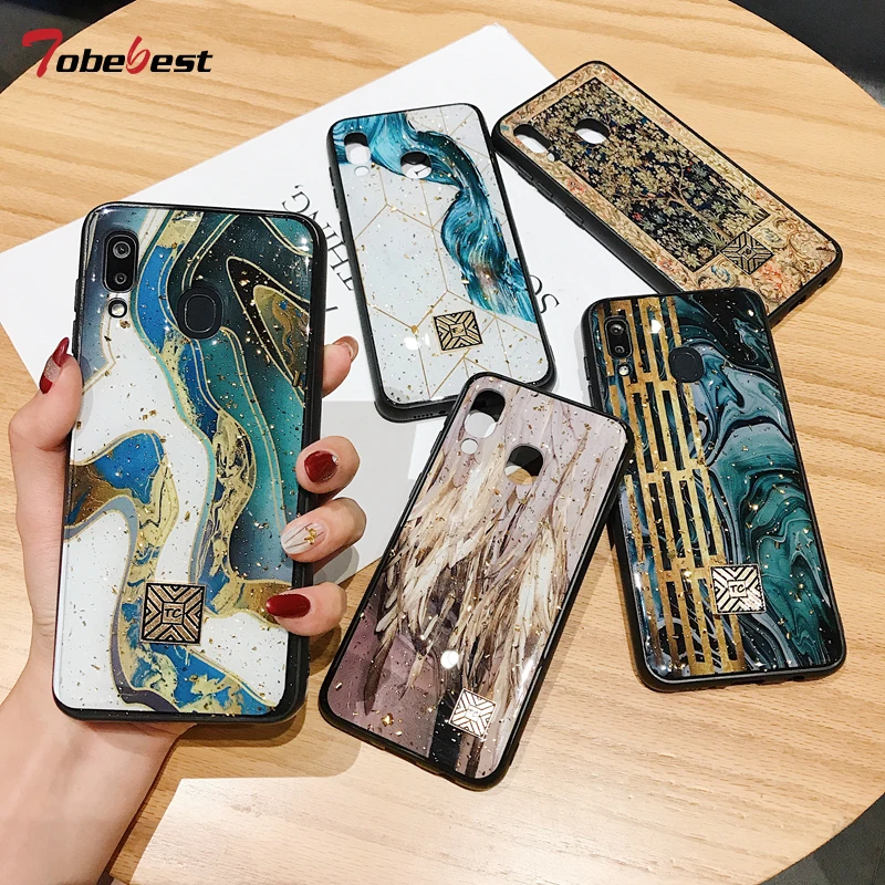 Модный мраморный геометрический Золотой чехол из фольги для Samsung galaxy A20 A30 мягкие