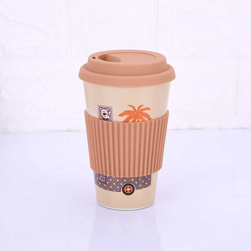 Chocolate color m 300 мл, 450 мл, 500 мл, кофейная кружка из бамбука, рождественский подарок, чашка для путешествий на открытом воздухе, портативная чашка для молока с крышкой, милая офисная кружка - Цвет: Chocolate color m