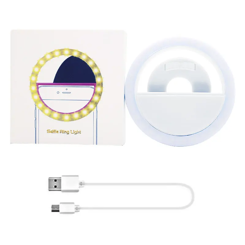 WINGRIDY Usb Charging Selfie Ring Led Phone Light Lamp Mobile Phone Lens LED Sefie Lamp Ring Flash Lenses for Iphone Samsung - Color: WHITE