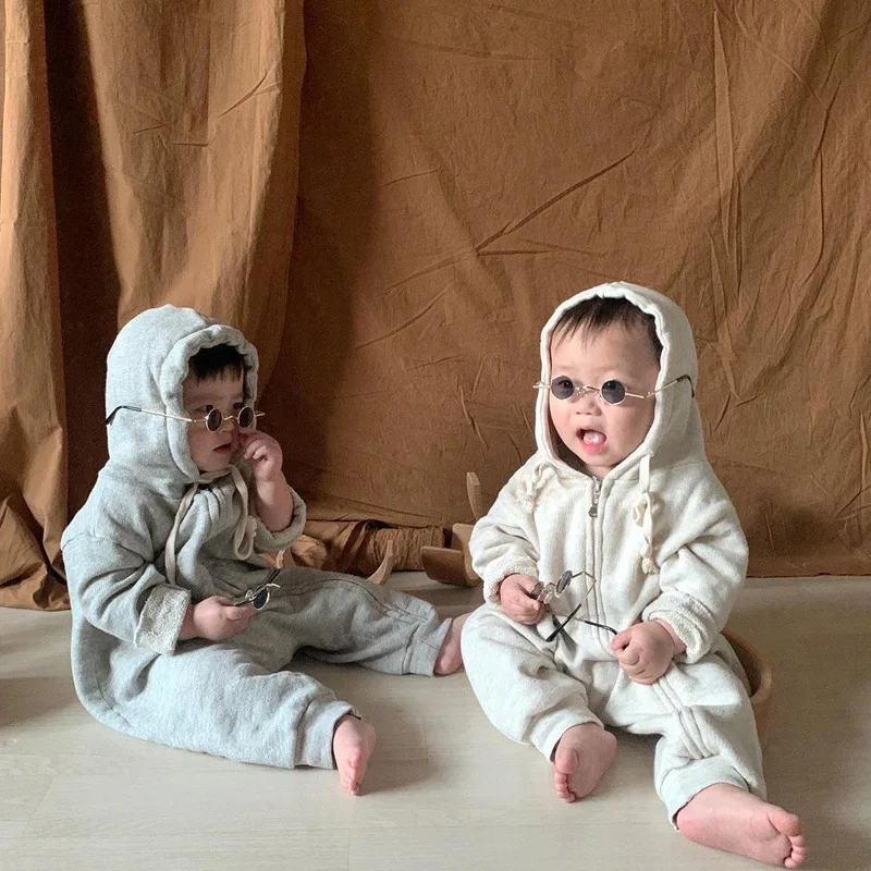 Zíper com Capuz Primavera Outono Roupas Recém-nascidos Meninos Casual Manga Longa Algodão Macacão 2022 Bonito Novo Infantil Meninas 6 longa algodão macacão 2021 bonito novo infantil meninas zíper com capuz