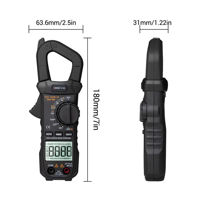 ST209 Цифровой мультиметр клещи 6000 отсчетов истинный RMS Amp DC/AC токовый зажим тестер