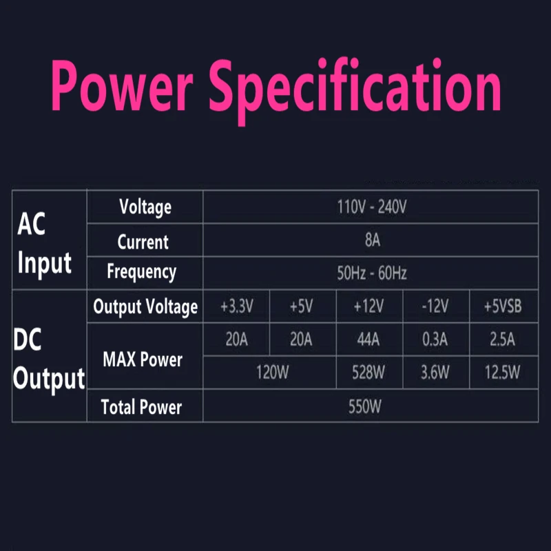 Блок питания для Super Flower 80plus Bronze 1660Ti, бесшумный источник питания, номинальная мощность 550 Вт, пиковая мощность 650 Вт, блок питания BRONZE KING 550 Вт