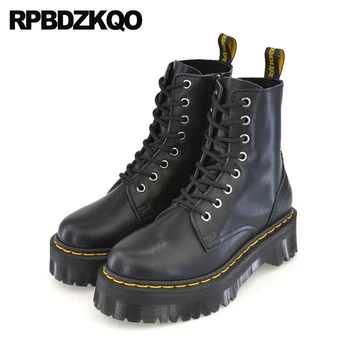 

military female combat flatform front lace up casual ankle boots autumn waterproof women platform harajuku muffin black shoes
