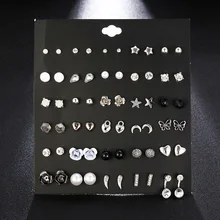 30 Pairs/set Trendy Alloy Metal Star Moon Heart Stud Earrings Set Mixed For Women Cute Crystal Earring Girl Kids Jewelry Gifts free shipping anime jewelry sailor moon makeup cosmetic brush set pincel maquiagem golden metal moon with crystal women gifts