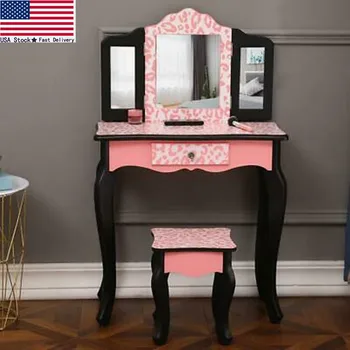 

Kids Vanity Table and Stool Set with Drawer Dressing Table Pink Girls Gifts