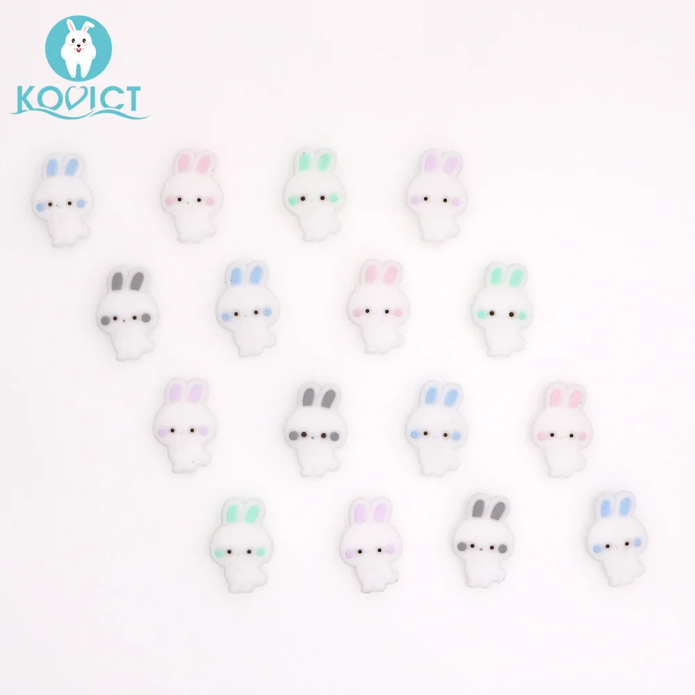 Kovict 50/100/200 pcs 26mm cute mini rabbit Silicone Beads Animal Baby Teether Infant Teething Bead For DIY Necklace | Мать и ребенок