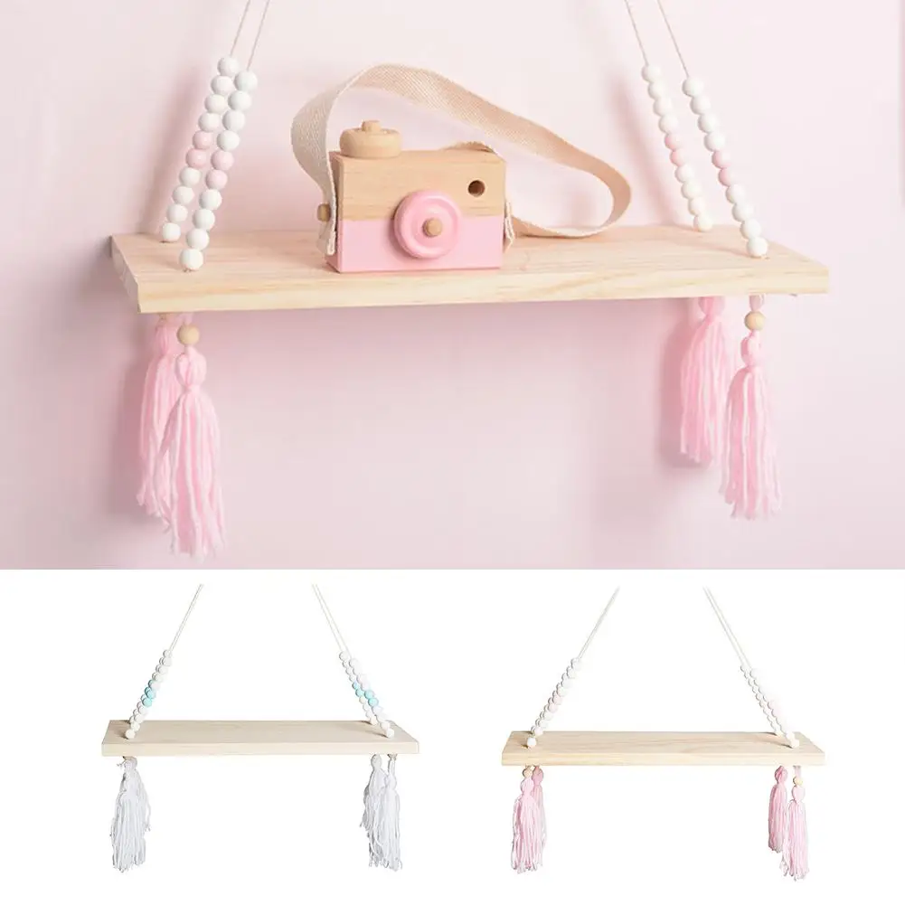 

INS Nordic Beads Wood Board Wall Mounted Hanging Storage Rack Shelf Kids Room Home Decor Storage Simple and lovely Shelf