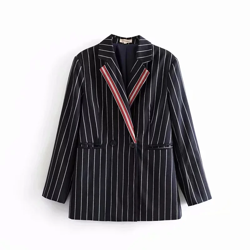 New Products INS Europe And America WOMEN'S Dress Blogger Celebrity Style Contrast Color Stripes British-Style Suit Jacket