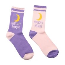 Яркие жаккардовые милые женские хлопковые носки фиолетового и бежевого цвета; 2 пары в партии; сезон осень-зима; длина по щиколотку