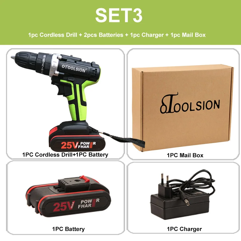 SET3 (2pc battery) Двойная скорость 25 в ударная Беспроводная отвертка беспроводная дрель инструмент дрель электрическая отвертка ударная Беспроводная отвертка Handba - Цвет: SET3 (2pc battery)