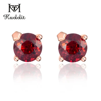 

Kuololit 100% Natural Garnet Solid 925 Sterling Silver Stud Earrings For Women Wedding Engagement Fine Jewelry
