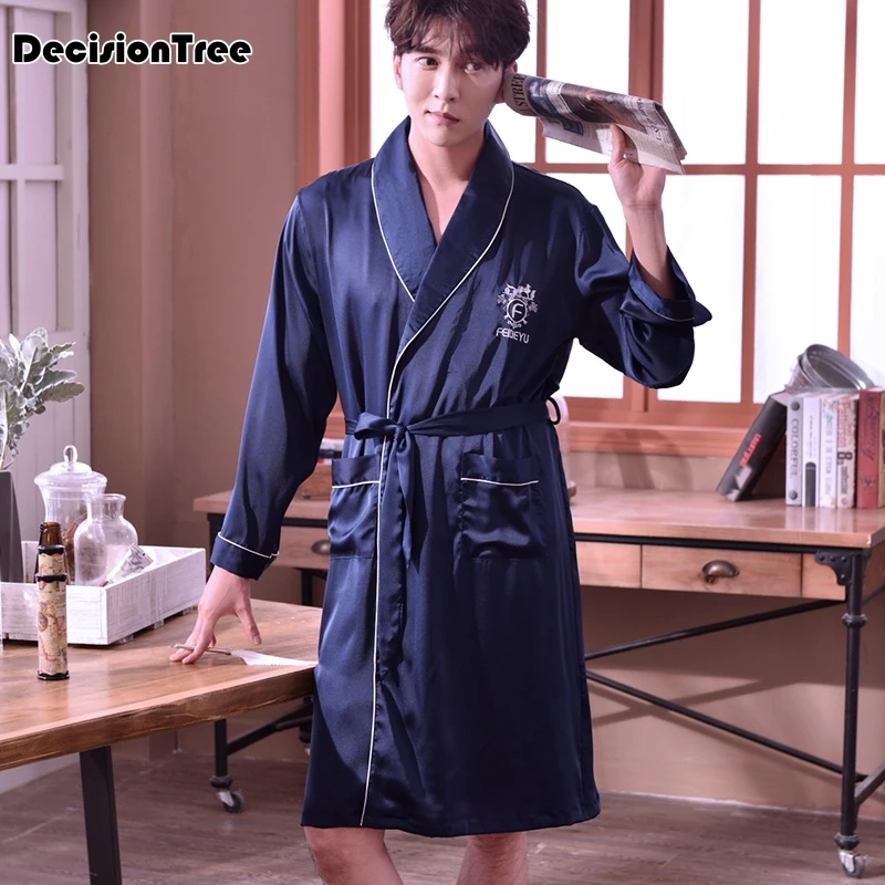 Мужской шелковый халат с длинным рукавом, кимоно, домашний банный халат, мужской Халат с геометрическим рисунком, v-образный вырез, атласная ночная рубашка