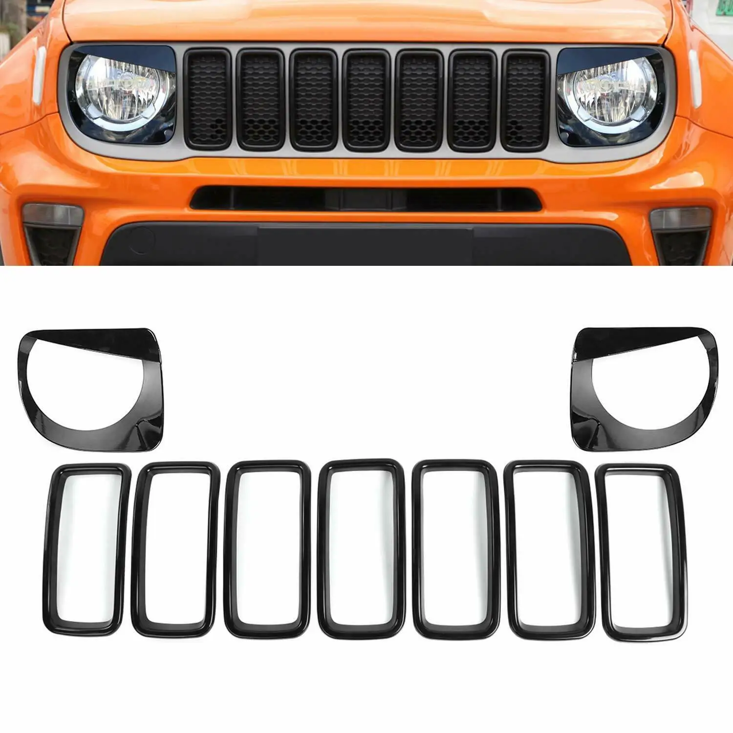 Передняя панель для Jeep Renegade 2019 + вставки радиаторной решетки Накладка фар Angry