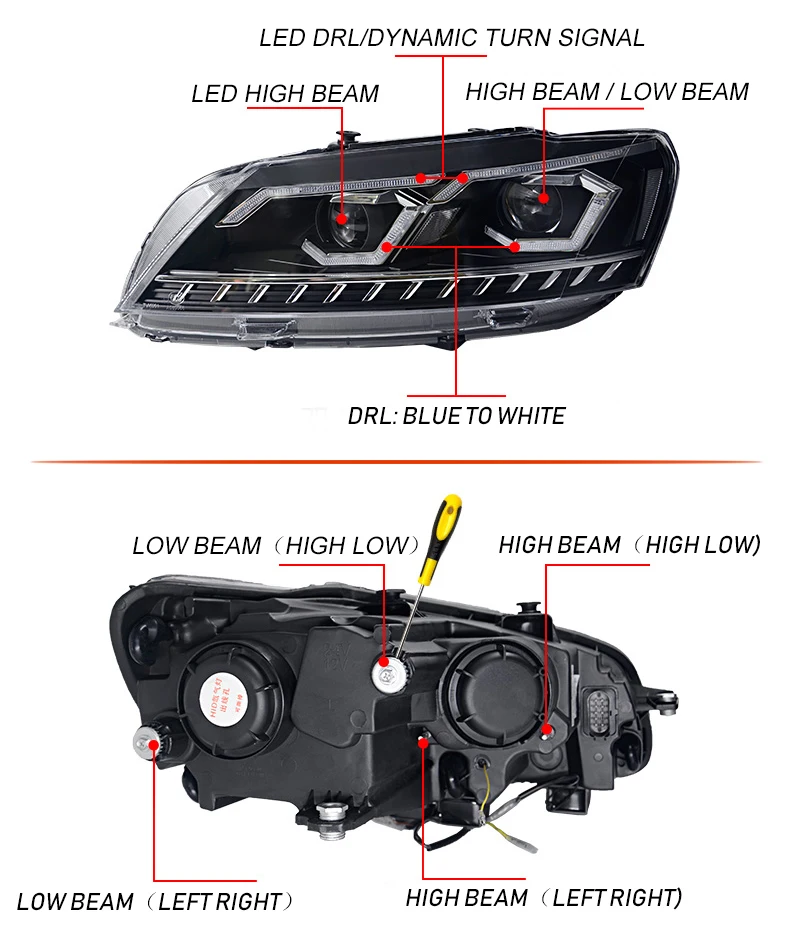 Автомобильный Стильный чехол для VW Passat B7 US Verson фары Passat B7 фары 2012- светодиодный DRL D2H динамический сигнал поворота Hid