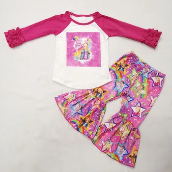 

Baby girls hotpink color design bell bottoms pants fashion popluar kids boutique outfits 2pcs ready to ship clothing sets