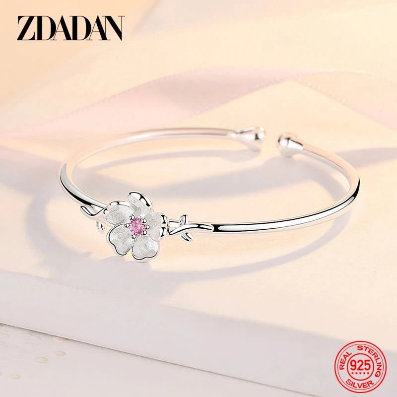 ZDADAN-pulsera abierta con flor de Plata de Ley 925 para mujer, joyería de boda a la moda