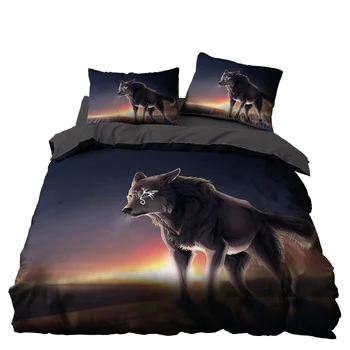 

Wolf Sunrise Bedding Set Bedroom Decor Doona Quilt Cover Hypoallergenic Black Background 1PC Duvet Cover with Pillowcase