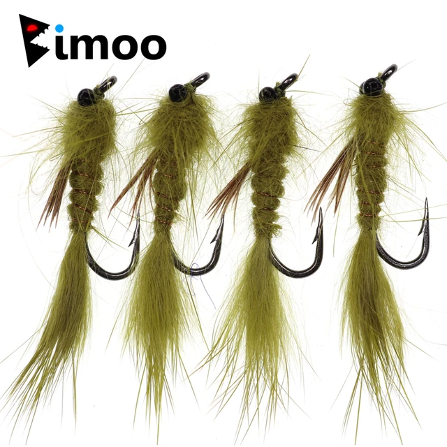 Bimoo 4PCS Olive Realistic Dragonfly Nymph Size #10 Streamer