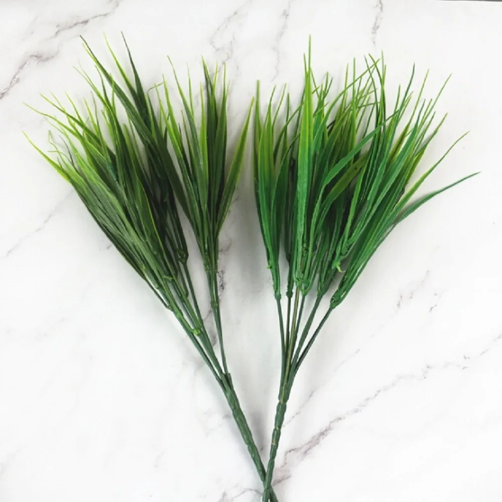 Новое поступление 7-вилка зеленая трава и листья искусственные декоративные растения для пластиковых цветов Свадебные украшения