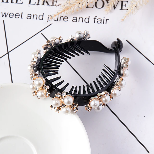 FORWOT Women Elegant Luxury Rhinestone Tassel Ponytail Hair Claws Hair Clips Barrettes Hairpin Headband Fashion Hair Accessories gold Pearl
