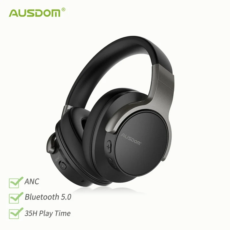AUSDOM ANC8 Active Noise Cancelling Wireless Headphones Bluetooth 5.0 Headset with Mic Handfree 30H Playtime For IOS Android | Электроника