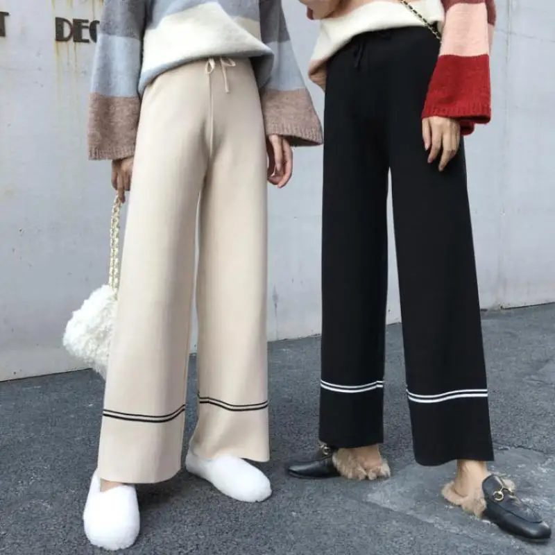 Fashion Women Casual Knitted Solid Wide 