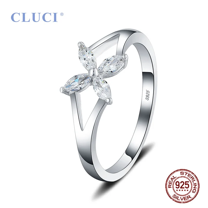 

CLUCI 925 Sterling Silver White Cubic Zircon Wedding Ring for Women Valentine Gift Real Silver 925 Bloom Girls Ring DR1064SB