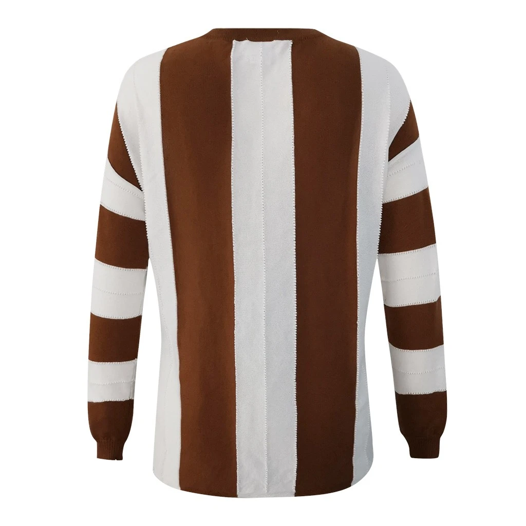 JAYCOSIA Striped Print V-neck Knitted Sweater Women Plus Size Tops Pullover Warm Autumn Winter Loose Sweaters Jumper 1016