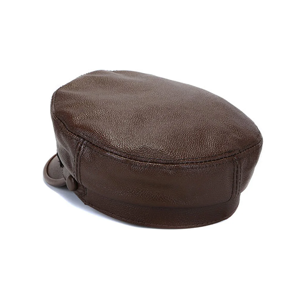  [AETRENDS] Winter 100% Leather Military Hats for Men Flat Cap Dad Hat Genuine Leather Captain Army 