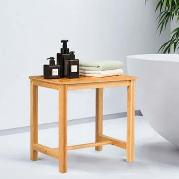 

Solid Stable Structure Bathroom Chairs Stools Light Weight Waterproof 18" Shower Bench Bamboo Bath Spa Seat BA7478