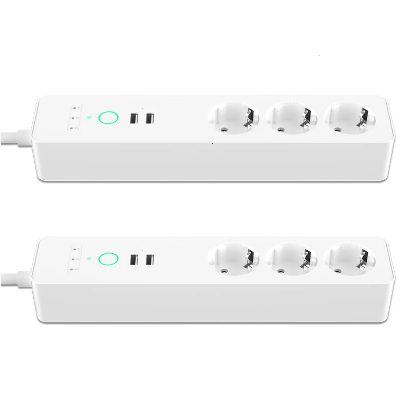 EU Wifi Smart Power Strip 3 Outlets Plug 2 USB Charging Port Timing Tuya App Voice Control Work with Alexa Google Home - Тип: 2 Pieces