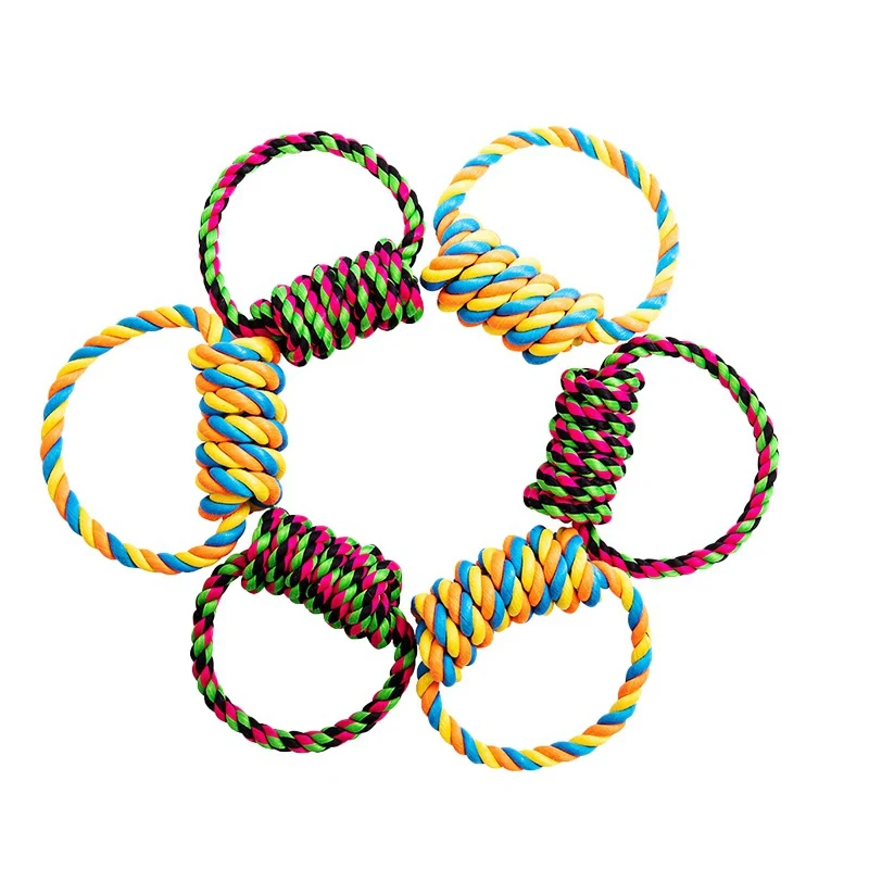 Красочный хлопок веревка молярное кольцо жевательная игрушка для домашней собаки жевательная игрушка с ручкой щенок зубы Чистящая игрушка