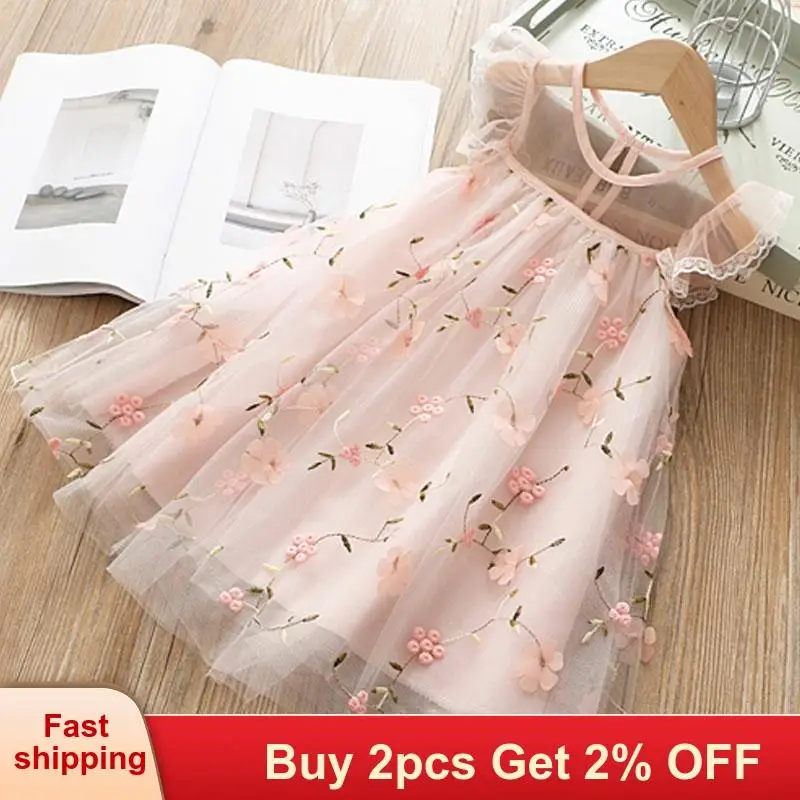 

Cute Girls Dress 2020 New Summer Casual Wear 2 7Y Girls Clothes Flower Princess Dress Children Summer Clothes Baby Girls Dress