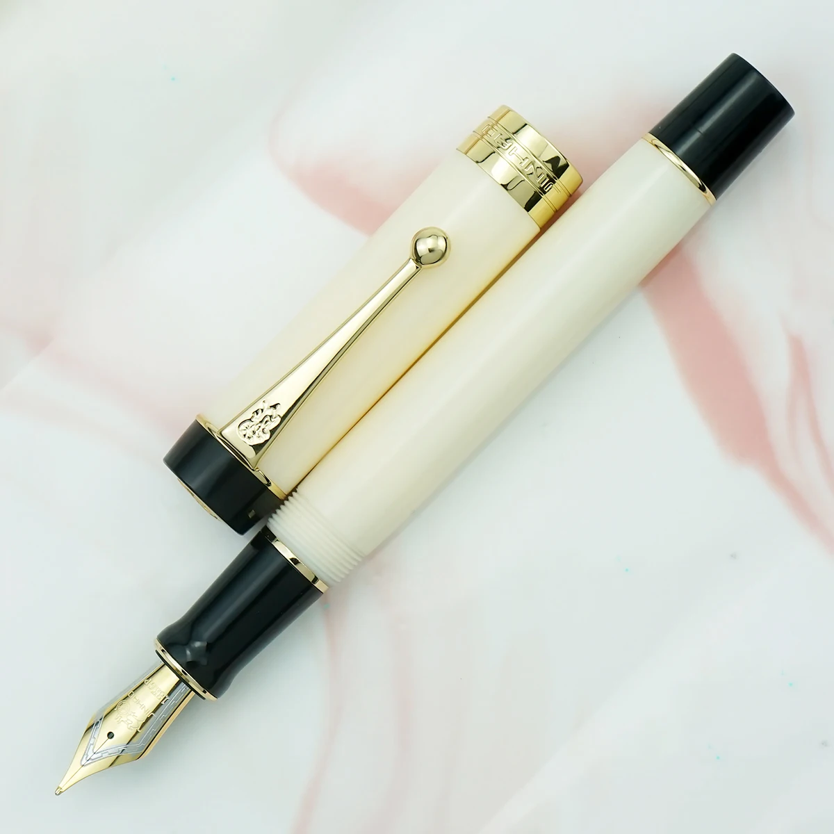 Iridium Bent Fude Point Gold Trim Converter Pen Writing Pen Jinhao 100 Centennial Resin Fountain Pen Blue Ice