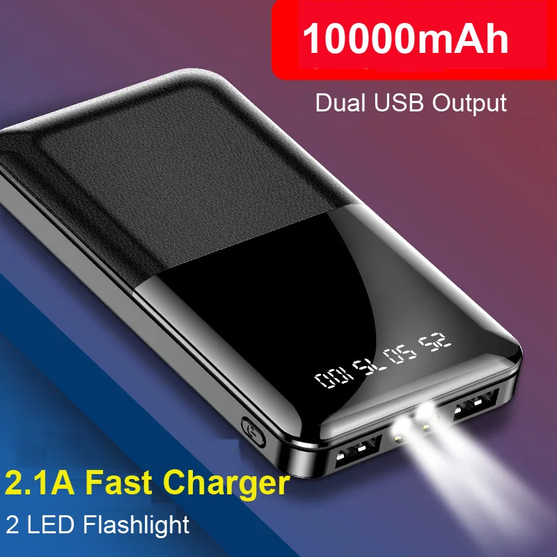 

Slim Power Bank 10000mAh 2 USB LED Display Powerbank External Battery Poverbank Fast Charging For iPhone Xiaomi Huawei Samsung