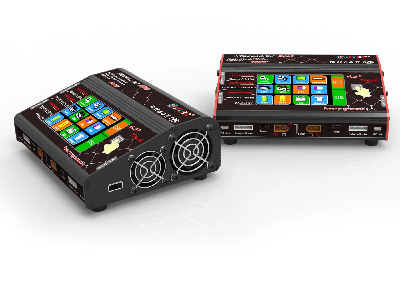 HTRC HT206 TRI AC/DC 3X200W 3X20A 4,3 дюймовый ЖК-дисплей с сенсорным экраном зарядное устройство