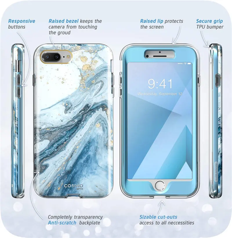 Для Apple iPhone 7 Plus/8 Plus чехол 5,5 дюймов i-Blason Cosmo полностью мраморный розовый Бампер чехол со встроенным протектором экрана