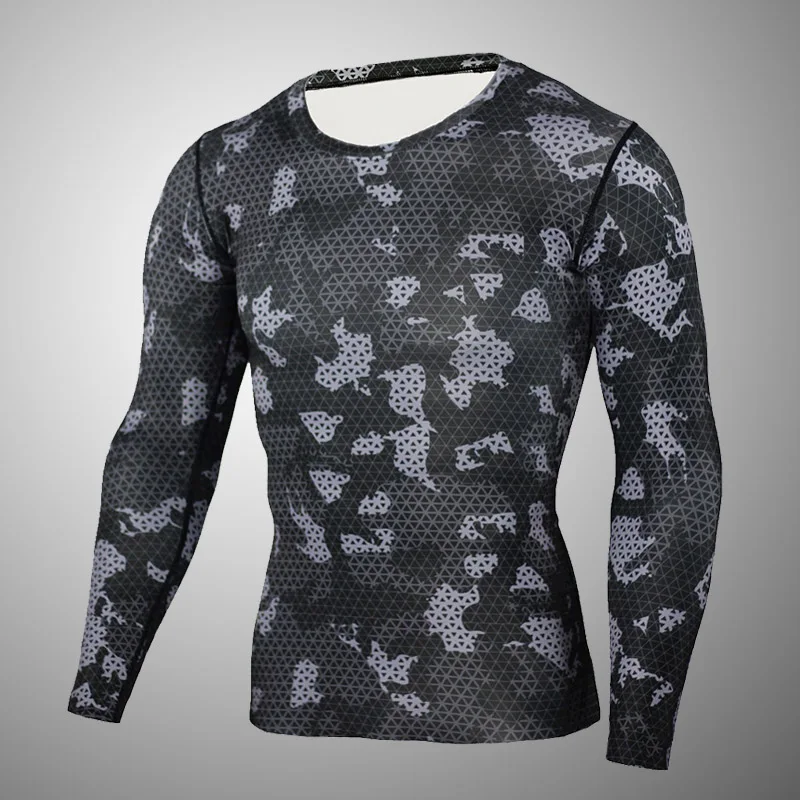 T-Shirt Зимний комплект для мужчин, мужское термобелье, камуфляжный спортивный костюм для мужчин, набор Рашгард, бодибилдинг, футболка s-XXXL - Цвет: T-Shirt