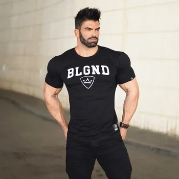 

New Men t shirt exercise gyms t shirt Fitness Bodybuilding Slim Cotton Shirts Men Short Sleeve workout Running t shirt 8MWY