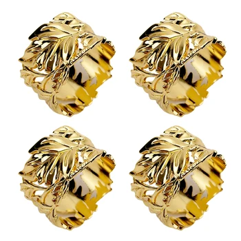 

4pcs Party Serviette Holders Wedding Home Decor Buckle Napkin Rings Hotel Towel Banquet Christmas Table Leaf Shape Metal