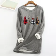 Aliexpress - Women Fleece Sweatshirt Christmas Print gray Autumn And Winter Velvet Warm O-neck Top  Female Casual Warm blouse