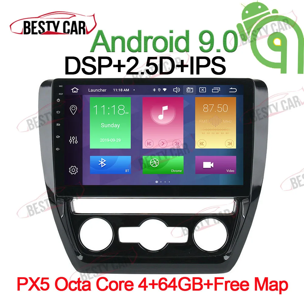 10,1 ''ips Android 9,0 Автомобильный мультимедийный плеер Авто Радио стерео для VW Sagitar VW jetta 2012- gps навигация wifi OBD2 DSP - Цвет: PX5-B-4-64GB-DSP